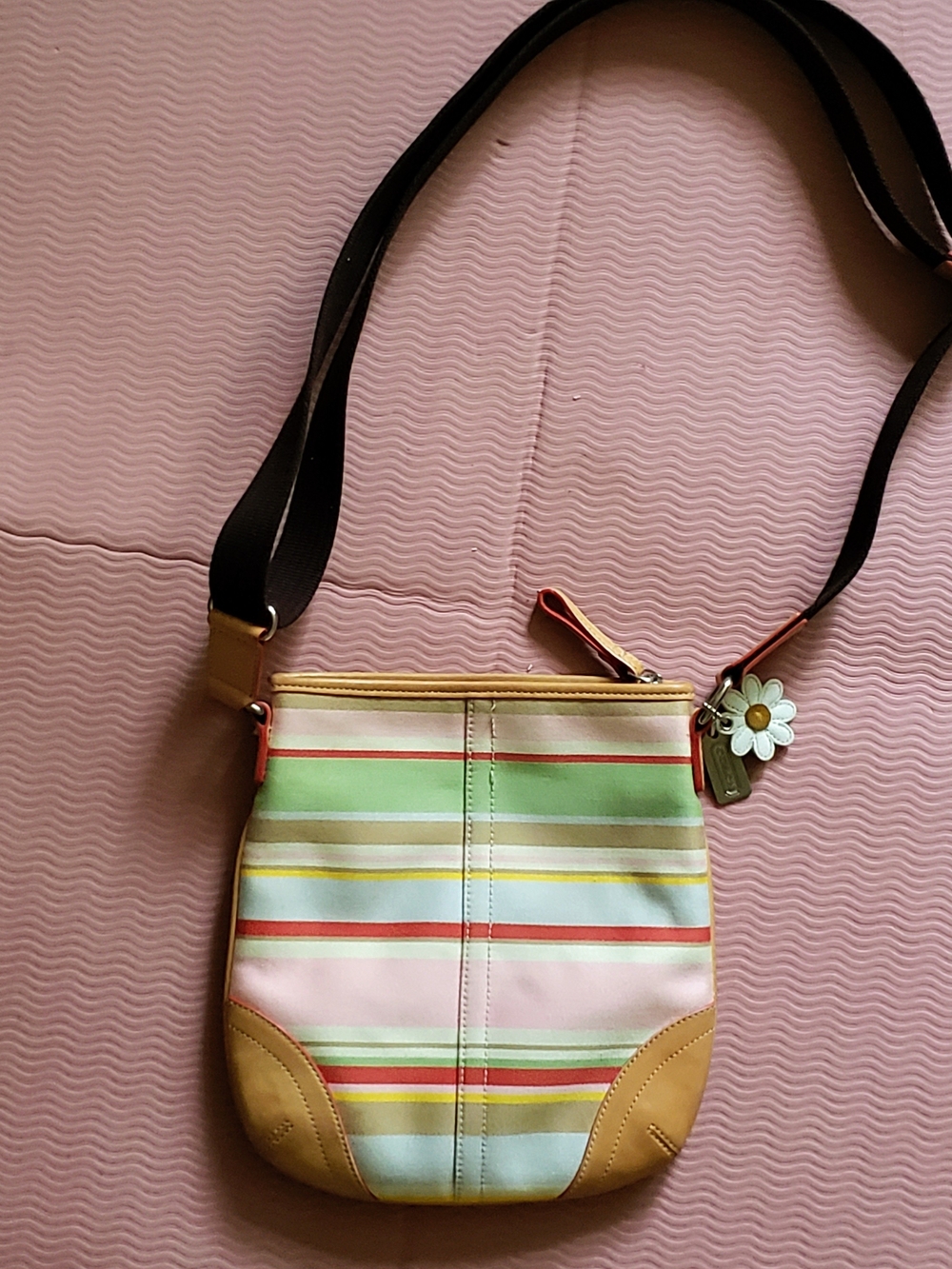 Coach Hampton Stripe Pastel Multi Crossbody Bag Y2K Vintage with Daisy Charm